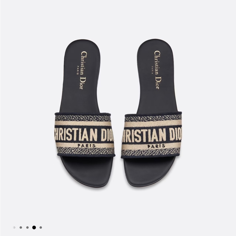 Dior DWAY Slide Deep Blue Embroidered Cotton Sz 40